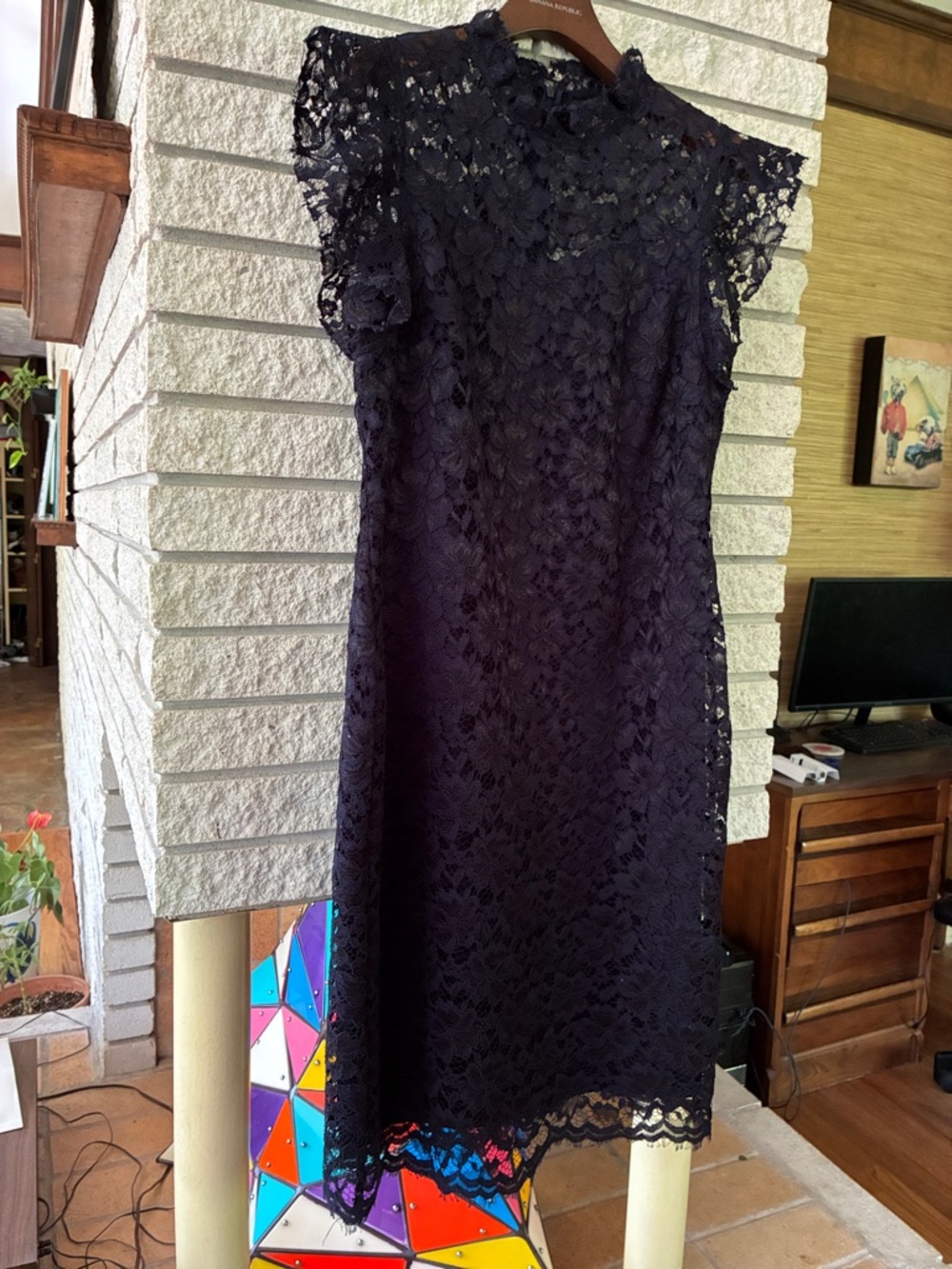 Enfocus Studio Dark Navy Floral Lace Midi Dress